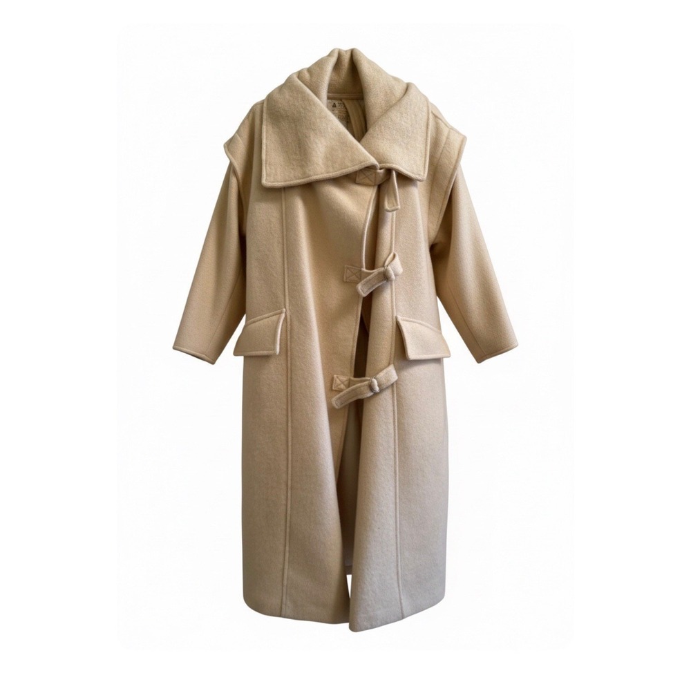 Alafoss Icewool Elegant Beautiful Toggle 100% Wool Cream Long Coat Women Size M